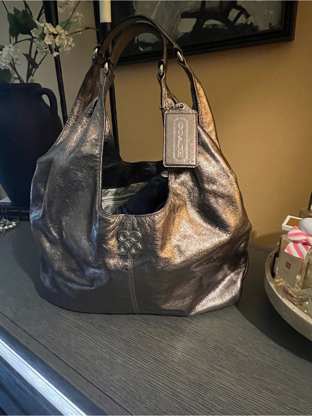 Coach Metallic Bronze Leather Shoulder Bag